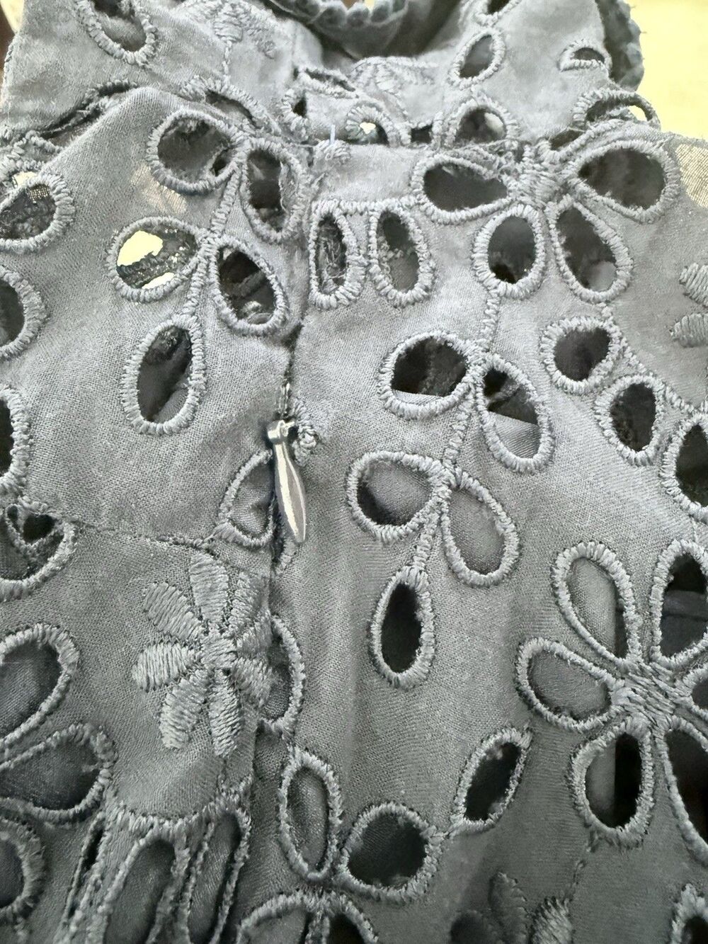 J Crew Embroidered Eyelet Navy Midi Dress Sz 2 1940s Retro Pockets Lucy Pinup - Picture 7 of 16